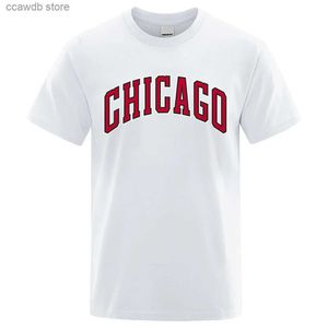 Men's T-Shirts USA City Chicago Street Letter Printed Mens T-Shirts Summer Loose Oversized Short Sleeves Cotton Breathable Tees Hip Hop Tops T240105