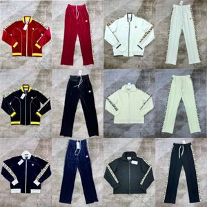 24ss New Casablanca Homens Designer Calça Reta Clássico Quente Algodão Gráfico Bordado Folha Fita Unissex Azul Jaquetas Casuais Top Moda Tendência Esporte Terno Casablanc