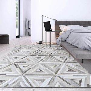 Mattor Nordi Style Luxury Cowhide Seamed Patchwork Rug Natural Cow Hud Grey Triangles Mattor för vardagsrum sovrum dekoration matta