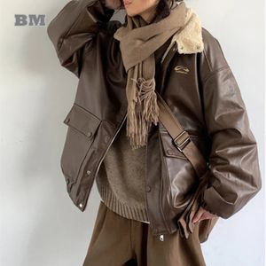 Veste en cuir de moto épaisse pour hommes et femmes, Streetwear coréen, automne-hiver, Harajuku, manteau polaire tendance, Hip Hop, hauts masculins 240105