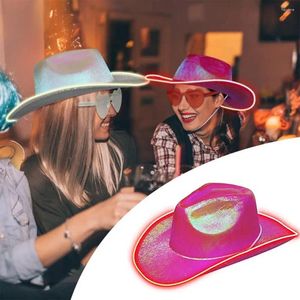 Berets Único Chapéu de Halloween Decorativo LED Cowgirl Aba Larga Po Adereços Coloridos