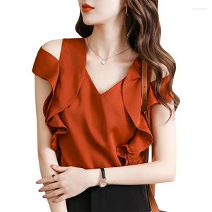 Women's Blouses Blouse Women Ruffles Silk V-Neck Blusas Womens Tops And Drop