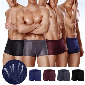 Underpants 2024 Men Bamboo Mesh Breathable L-5XL Boxee Underwear Brief Male Sexy Solid Boxer Shorts