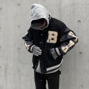 Sonbahar Erkekler Deri Deri Büyük Boy Sleep Peluş Letterman Kadın Bombacı Hip Hop Ceket Yeşil Mor Vintage Kemik Varsity Ceket 240105