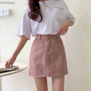 Skirts Solid Korean Denim Skirt Women High Waist Summer 2021 New Dent Elastic Slim A- Line Basic Skirtsl240104