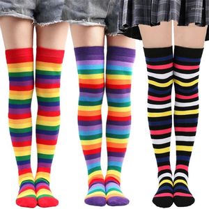 Meias femininas atacado 50 pares coxa alta joelho senhoras listrado meias longas meias de algodão malha quente soks para senhora menina