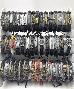 Hela bulk partier 20st förpackning mix stilar metall läder manschett armband män039s kvinnor039s smycken parti gåvor28614329661