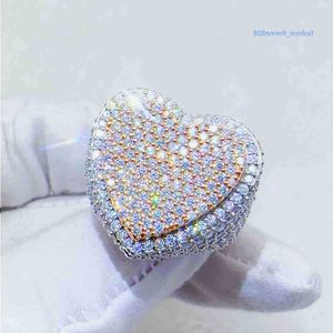 Tasarımcı Takı Özel Takılar 925 STERLING Gümüş Moissanit Ring VVS Diamond Hip Hop İki Renk Kalp Halkası FQGlQ