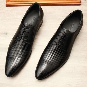 Men S Formal Genuine Leather Blue Black Oxford Business Office Dress Derby Shoes Pointed Toe Lace Up Y