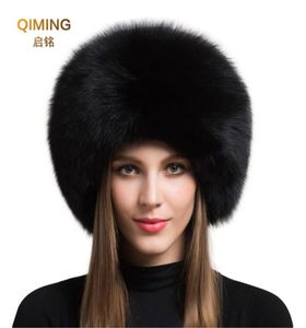 Ladies 100 Real Fox Fur Hat Kobiety zimowe ciepłe luksusowe głowę na norca cieplejsze Earmuff y Sheepskin Warm śnieżna czapka 2010191374372