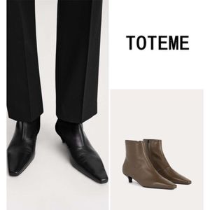 Toteme Mail French Women's Direct Shoes 23 Höst/vinter Ny äkta läder sida dragkedja liten fyrkantig katthäl ankelstövlar och korta stövlar