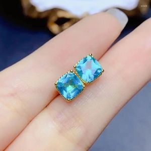 Orecchini a bottone in argento sterling 925 con topazio Paraiba Disegni semplici per le donne, regalo di anniversario di compleanno