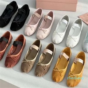 Designer Paris Ballet Flats Corduroy Satin Ballerinas Bow Mary Jane Sandals Professional Dance Shoes Mm Ankle Strap Single Shoes Mule Women Loafers