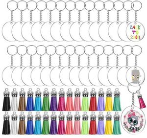 120pcset Akryl Clear Circle Blanks Keychain Tassels Set Acrylic Circle Keyring Tassels Jump Rings for Jewelry DIY Keychains 2101583923