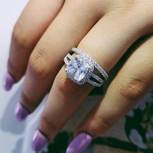 925 STERLING Gümüş Alyans Set 3'te 1 Band Ring Kadın Engagement Gelin Mücevher Mücevher Finger Moonso R4627201M