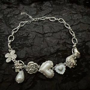 Hänghalsband Trend Böhmen Flower Button Chain Choker Halsband för kvinnor koreanska modeblommor Tillbehör smycken krage para mujer