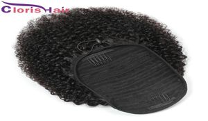 Kinky Curly Clip Ins Ponytail 8Quot22quot peruwiańskie dziewicze ludzkie włosy przedłużenie kucyka afro curls ogon dla 5263651