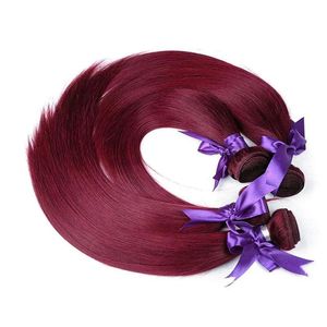 Väver Bourgogne Wine Red Color 99J Brasilian Virgin Hair Weave Bunds Peruansk malaysiska indiska silkeslen rak remy mänsklig hårförlängning