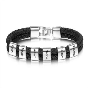 Mens Leather Bracelet Mans Hip-hop Black Leather Rope Braided Classic Bracelets Male Stainless Steel Cowboy Style Cycling Chain