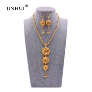 Rings Dubai Gold Plated Round Jewelry Sets Necklace Pendant Earrings Set for Women African France Wedding Jewelery Bridal Gifts