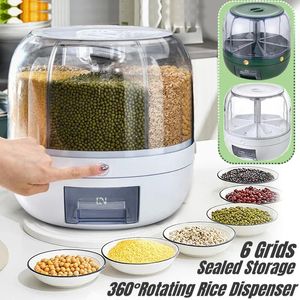 360 Degree Rotating Rice Dispenser Sealed Dry Cereal Grain Bucket Dispenser Moisture-proof Kitchen Food Container Storage Box 240105