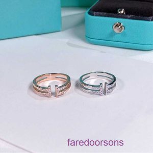 Brand Tifannissm rings for women online shop New Korean pure silver double t open ring S925 diamond versatile fashion adjustable Have Original Box