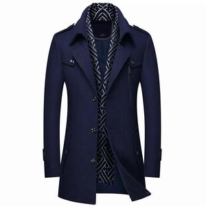 Jackets Plus Size 5xl Men's Scarf Collar Wool Coat 2023 Winter New Fashion Business Thick and Warm Male Brand Overcoat Navy Coffee