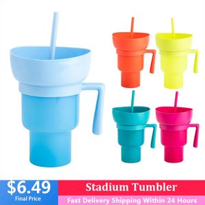 Portable Stadium Tumbler 2 i 1 Snack Bowl Drink Cup med halm Multipurpose Color Change Snacks Container för hemmabioginum Använd 240105