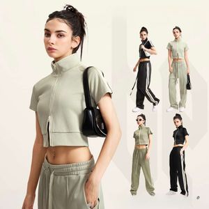 Primavera/verão na moda feminina manga curta esportes fitness feminino duplo zíper picante menina esportes começando lote 3 peças marca high-end