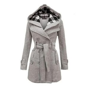 Fashion Woolen Coat Women Warme Fleece Jacket med bälten Double Breasted Solid Casual Winter Vintage Slim Ladies 240105