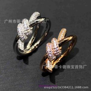 Family T Double Ring Tifannissm Rings Knot Twisted Wrapped Women's Rose Gold 18k Sterling Silver Inlaid Fashion Light Luxury INS Trendy Have Original Box