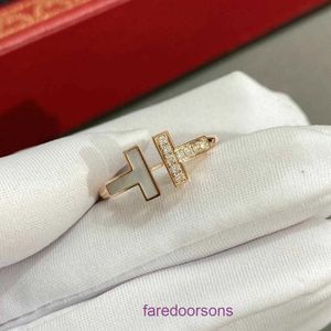 Negozio online Fashion Tifannissm Anello Fritillaria della famiglia T di alta edizione con diamanti e doppia apertura Squisito oro rosa di lusso leggero con scatola originale