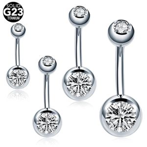Bangle 10pcs /lot 14g Titanium Navel Piercing Externally Threaded Belly Button Rings Double Gem Cubic Zirconia Pircing Umbigo Jewelry