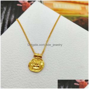 Pendant Necklaces Whale Worker Mis Home Pure Copper Twee Constellations Necklace Female Relief Gold Coin Irregar Animal Crab Snake L Dhcy0