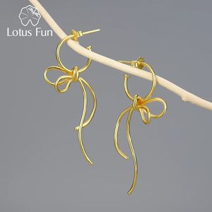 Lotus Fun 18K Золото Изысканный Прекрасный Узел Длинные Висячие Серьги С Кисточкой Для Женщин Стерлингового Серебра 925 Модные Ювелирные Изделия Прибытие 240104