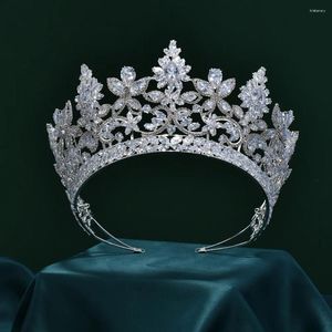 Haarspeldjes Elegent Bruid Retro Kroon Koper CZ Heldere Strass Bruiloft Accessoires Prinses Een Grote Volledige Kronen Tiara's