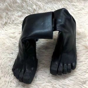 Sell Women Five Finger Sock Boots Split-toe Pull-on Leather Booties Toe Heeled Black Pink White Luxury winter Design Runway Shoes 230925