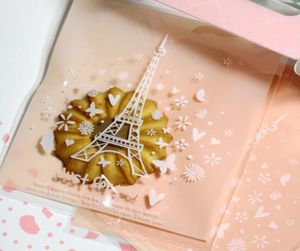 새로운 200pcs 로트 파리 에펠 탑 자체 접착제 씰 스낵 가방 사랑스러운 비스킷 빵 선물 가방 10x104cm 봉투 2114657