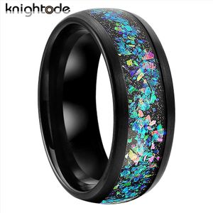 Wedding Rings 8mm Black Tungsten Carbide Wedding Ring Galaxy Broken Opal Stone Inlaid Mens and Womens Engagement Ring Brushed Finish for Comfortable Fit 240104