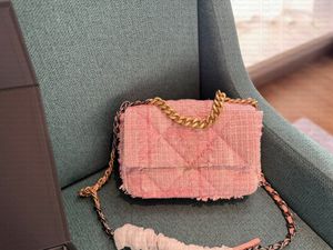 Fashionable woolen 19 chain bag for women diamond patterned crossbody bag classic circular metal buckle flap bag designer luxury item