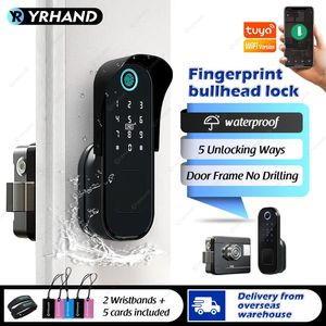 Tuya Smart lock Wasserdichtes Wifi Fingerabdruck-Felgenschloss Smart Card Digitaler Code Elektronisches Türschloss für Home Security Einsteckschloss 240104