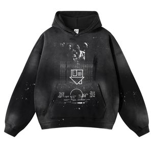 Loose Oversize Casual Autumn/Winter Pullover Hip Hop Band Pattern Street Hooded Sweatshirt Y2K Washed Thick Hoodie 240104