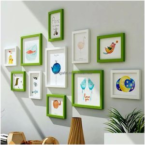 Dekorativa föremål Figurer 11 stycken Set Po Frame American Living Room Wall Combination Hanging Picture Restaurant Wood Home D Dhpzr