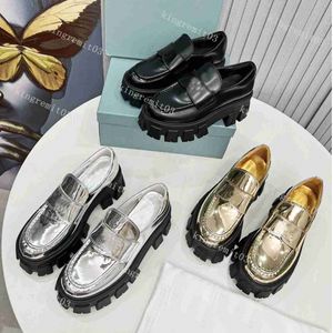 Metallic Monolith Loafer Schuh Designer Leder Damen Loafer Kristall Schuhe Plateau Sneakers Schwarz Weiß Sliver Gold Trainer 27641 s s