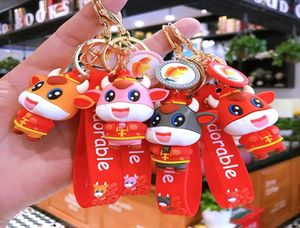 Keychains Creative The Year Of Ox Doll Keychain Car Key Chain Bag Pendant Keyring Gift 1PcS9582729