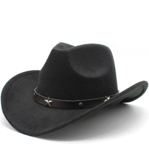 Cappello da cowboy western cavo in lana da uomo nuovo da donna con nastro solido Gentleman Lady Jazz Cowgirl Jazz Toca Sombrero Cap