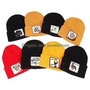 Beanie/Totenkopfkappen Hochwertige Tierkarikatur bestickte Strickmütze Sklies Beanie Caps für Frauen Winter Adt Solidy Ski Sklcap Warm Drop Dhzza