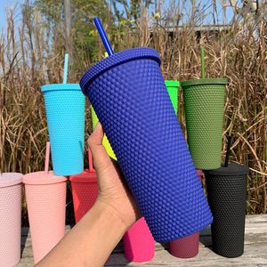 710ml Yaz Soğuk Su Kupası Tumbler Samanlı Çift Katmanlı Plastik Plastik Durian Kahve Kupası 240105