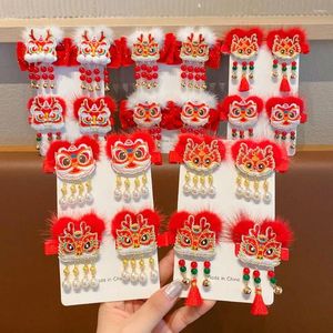 Hair Accessories Embroidery Children Red Hairpin Simple Awakened Lion Dance Hanfu Sticks Tassel Cloth Ancient Style