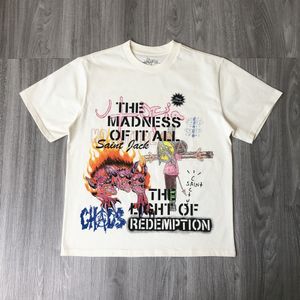 Tees Streetwear 1高品質のグラフィック印刷されたヴィンテージの服は男性用カジュアルルーズTシャツ